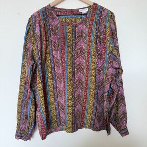 VTG‎ 90s Nicola Top 2X Multicolor Blouse Artsy Long Sleeve Patchwork Paisley
